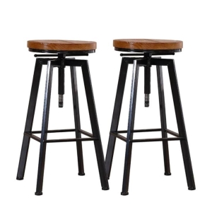 Set of 2 Industrial Bar Stools Kitchen Wooden Barstools Swivel Natural