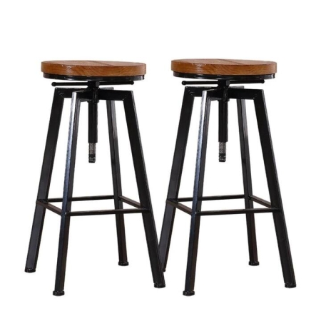 Set of 2  Industrial Bar Stools Kitchen Wooden Barstools Swivel Natural