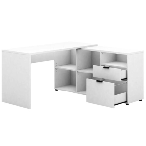 Ravee L-Shape Executive Manager Computer Corner Desk Table W/ Storage - White