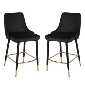 Raimon Furniture Set of 2 Luisa Velvet Fabric Kitchen Counter Bar Stool 63cm - Black