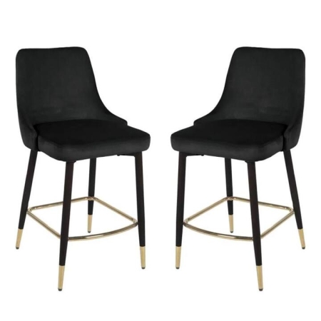 Raimon Furniture Set of 2 Luisa Velvet Fabric Kitchen Counter Bar Stool 63cm - Black