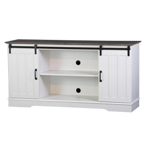 Maestro Furniture Rothan Scandinavian TV Stand Entertainment Unit 140cm W/ Sliding Door - White & Washed Grey