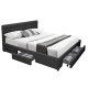 Design Square PU Leather Queen Bed Headboard With Drawers Storage - Black