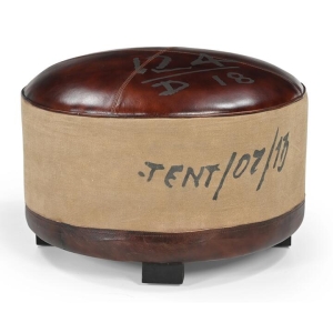 Sebastian Vintage Rustic Canvas Leather Round Foot Stool Ottoman