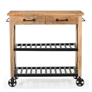 Ray Rustic Hardwood Butlers Kitchen Trolley Storage Cabinet On Wheels