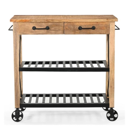 Ray Rustic Hardwood Butlers Kitchen Trolley Storage Cabinet On Wheels