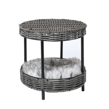 Rattan Pet Bed Elevated Raised Cat Dog House Wicker Basket Kennel Table