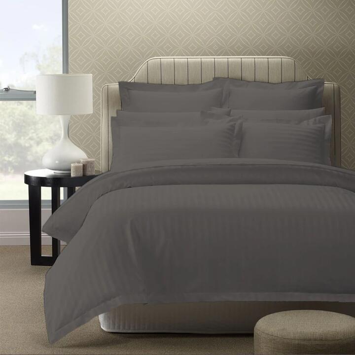 Royal Comfort 1200 Thread count Damask Stripe Cotton Blend Quilt Cover Sets Queen Charcoal Grey