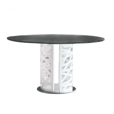 HomeStar Rondo Modern Round Dining Table 130cm Black Tempered Glass W/ White Metal Base