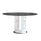 HomeStar Rondo Modern Round Dining Table 130cm Black Tempered Glass W/ White Metal Base