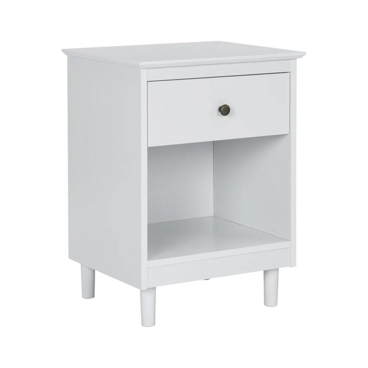 Design Square Ronnie Open Shelf Bedside Nightstand Side Table W/ 1-Drawers - White