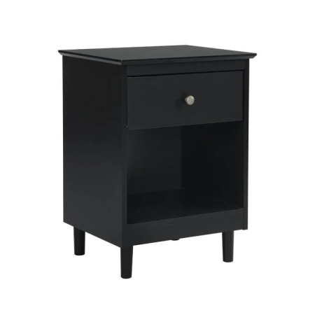 Design Square Ronnie Open Shelf Bedside Nightstand Side Table W/ 1-Drawers - Black