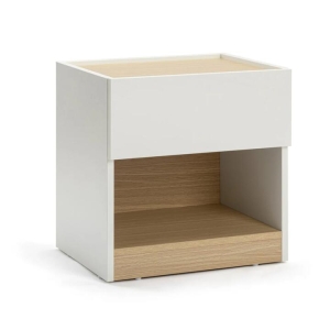 Design Square Ray Nighstand Bedside Side Table W/ 1-Drawer - White/Oak