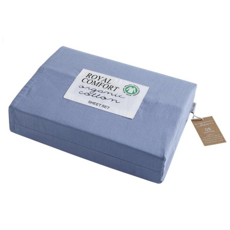 Royal Comfort - 250TC 100% Organic Cotton 4 Piece Sheet Set - King - Indigo