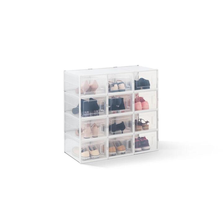 Set of 12 Click Shoe Storage Organisers Cabinet Box Medium - Clear/White