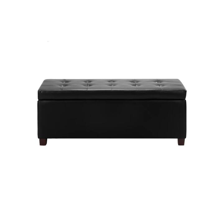 PU Leather Storage Box Ottoman Foot Stool Bench  - Black - Black