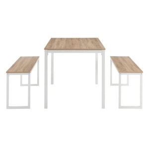 Sebastian 3Pcs Dining Set Rectangular Dining Table 120cm & 2Pc Dining Bench Seat - Oak/White - White