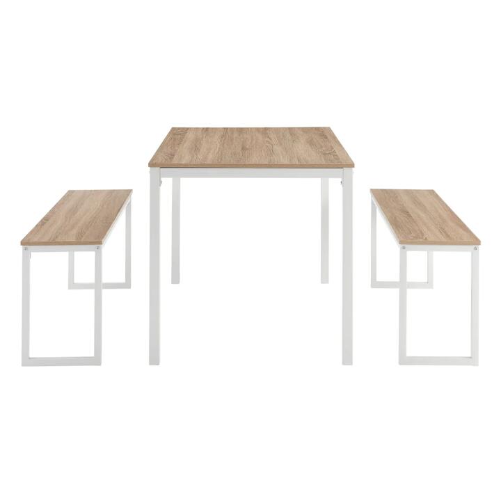 Sebastian 3Pcs Dining Set Rectangular Dining Table 120cm & 2Pc Dining Bench Seat - Oak/White - White