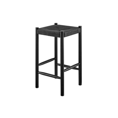 Set of 2 Amber Wooden Kitchen Counter Bar Stool Rattan Seat - Black - Black