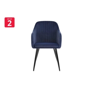 Set of 2 Alivia Velvet Fabric Kitchen Dining Armchair Chairs - Navy - Navy