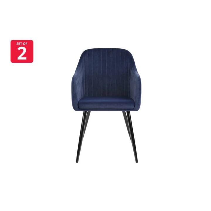 Set of 2 Alivia Velvet Fabric Kitchen Dining Armchair Chairs - Navy - Navy