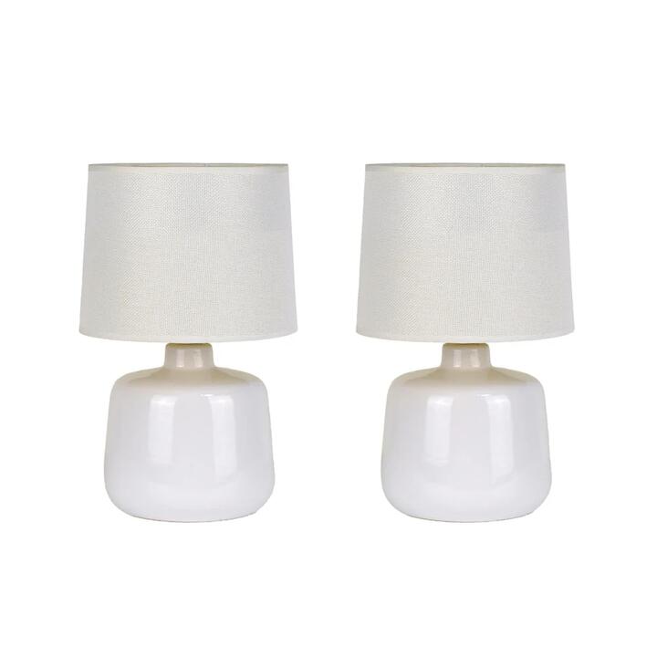 Royal Bright Ceramic Accent Table Lamp Light Retro Linen Shade -  White