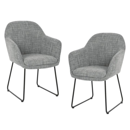 Raimon Furniture Set Of 2 Eleana Fabric Kitchen Dining Arm Chair Metal Legs - Grey