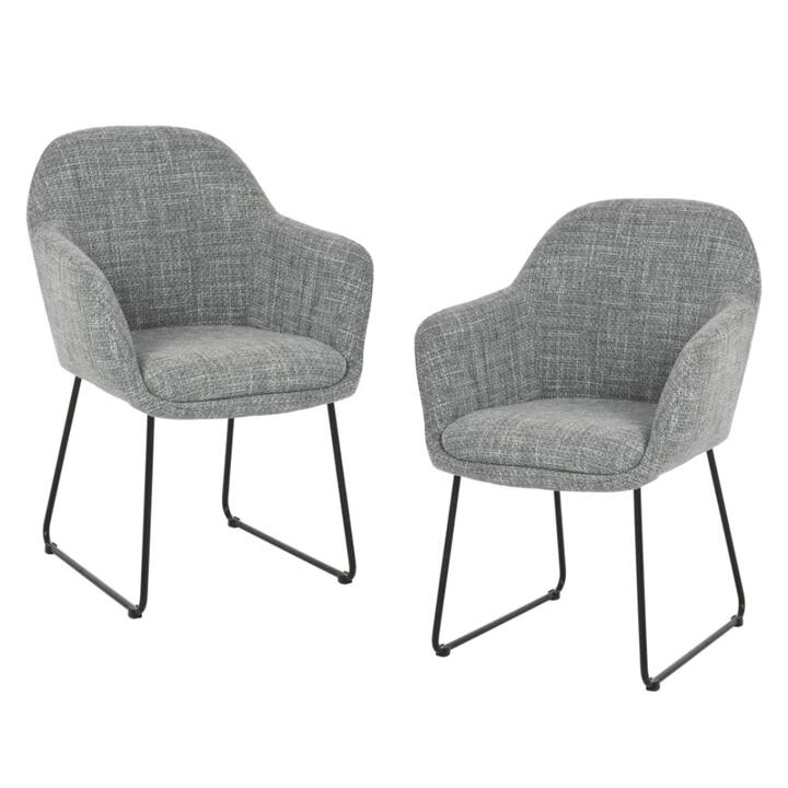 Raimon Furniture Set Of 2 Eleana Fabric Kitchen Dining Arm Chair Metal Legs - Grey