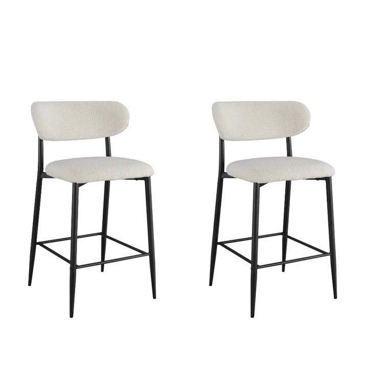 Raimon Furniture Set Of 2 Gio Modern Boucle Fabric Kitchen Counter Bar Stool 66cm - Off White