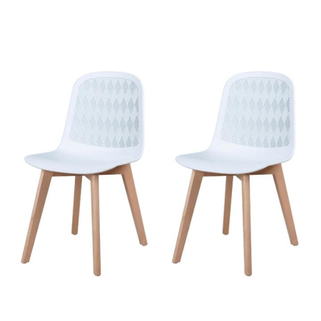 Design Square Set Of 2 Jonas PP Kitchen Dining Chairs Wooden Legs White/Oak
