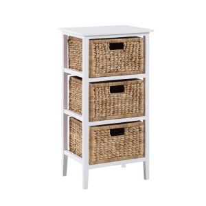 Design Square Rory Low Chest Of 3-Drawers Tallboy Storage W/ 3 Woven Baskets White