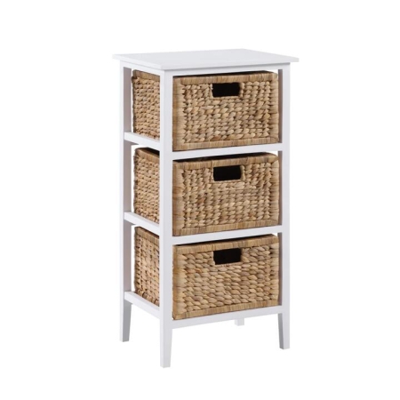Design Square Rory Low Chest Of 3-Drawers Tallboy Storage W/ 3 Woven Baskets White