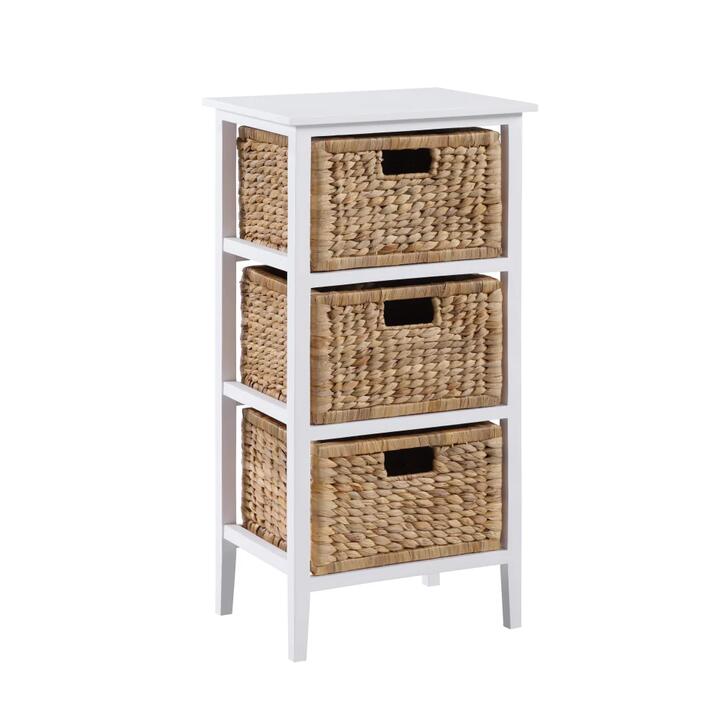 Design Square Rory Low Chest Of 3-Drawers Tallboy Storage W/ 3 Woven Baskets White