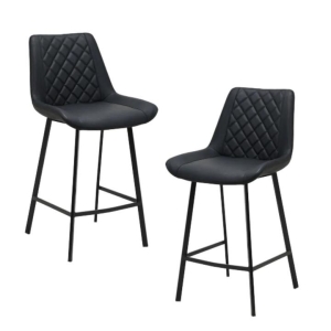 Raimon Furniture Set Of 2 Fin Eco Leather Kitchen Counter Bar Stool Metal Legs 66cm Black