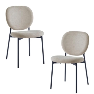 HomeStar Set Of 2 Archie Fabric Kitchen Dining Chair Metal Legs Coconut/Black