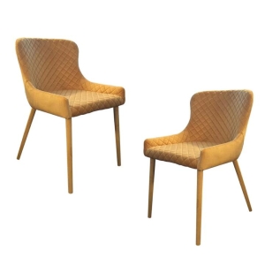 HomeStar Set Of 2 Calley Fabric Velvet Kitchen Dining Chair Metal Legs Mustard