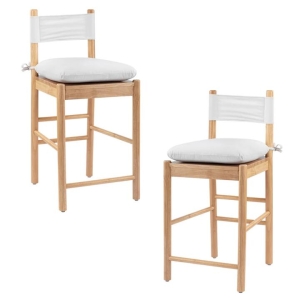 Design Square Set Of 2 Casey Wooden High Back Rest Kitchen Counter Bar Stools W/ Cushion White/Oak