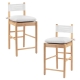 Design Square Set Of 2 Casey Wooden High Back Rest Kitchen Counter Bar Stools W/ Cushion White/Oak