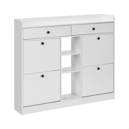 Design Square Ryker Wooden Shoe Oganiser Storage Cabinet 2-Drawers 4-Doors White