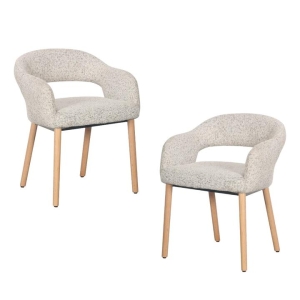 Raimon Furniture Set of 2 Luca Fabric Kitchen Dining Arm Chair Wooden Leg Sand/Natural