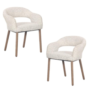 Raimon Furniture Set of 2 Luca Fabric Kitchen Dining Arm Chair Wooden Leg Sand/Brown