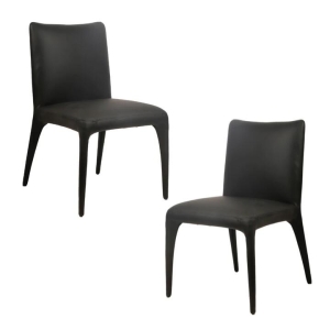 Raimon Furniture Set Of 2 Ludo Modern Eco Leather Kitchen Dining Side Chair Metal Leg Black