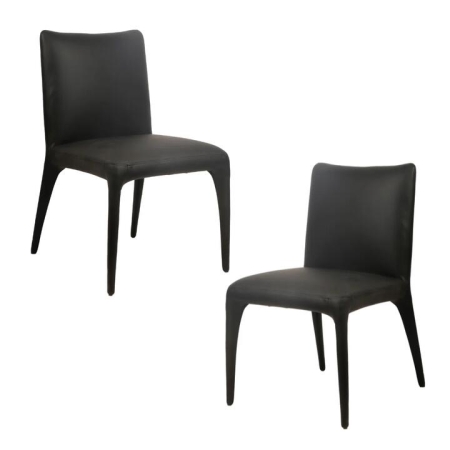 Raimon Furniture Set Of 2 Ludo Modern Eco Leather Kitchen Dining Side Chair Metal Leg Black
