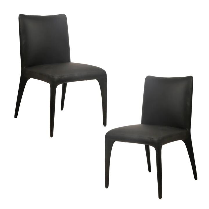 Raimon Furniture Set Of 2 Ludo Modern Eco Leather Kitchen Dining Side Chair Metal Leg Black