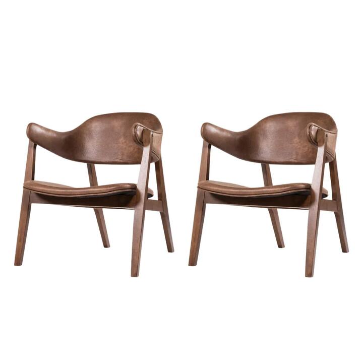 Design Square Set Of 2 Faux Leather Accent Lounge Relaxing Arm Chair Walnut