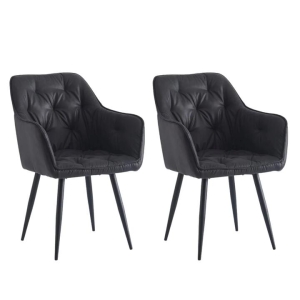 Design Square Set of 2 Dining Arm Chair Faux Suede Fabric Powder-Coated Metal Legs Black
