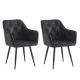 Design Square Set of 2 Dining Arm Chair Faux Suede Fabric Powder-Coated Metal Legs Black