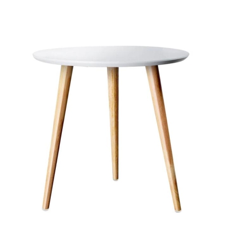 Round Wooden Scandinavian Side End Lamp Table - White