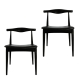 Set of 2 - Hans Wegner Replica CH20 Elbow Dining Chair - Black Frame - Black