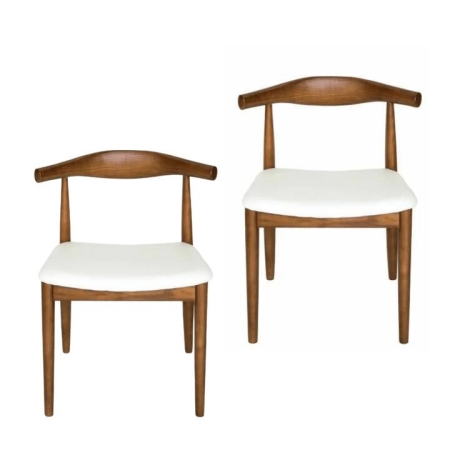 Set of 2 - Hans Wegner Replica CH20 Elbow Dining Chair - Walnut Frame - White